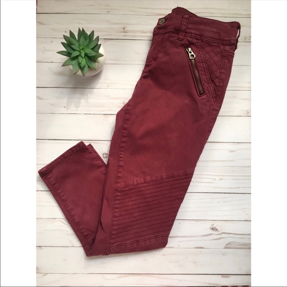 AEO Skinny Crop Burgundy Moto Pant